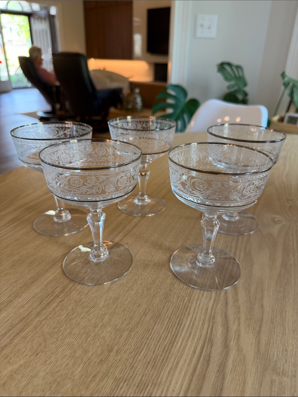 Vintage Fostoria Renaissance Crystal Champagne w/Platinum Trim - Set of 5